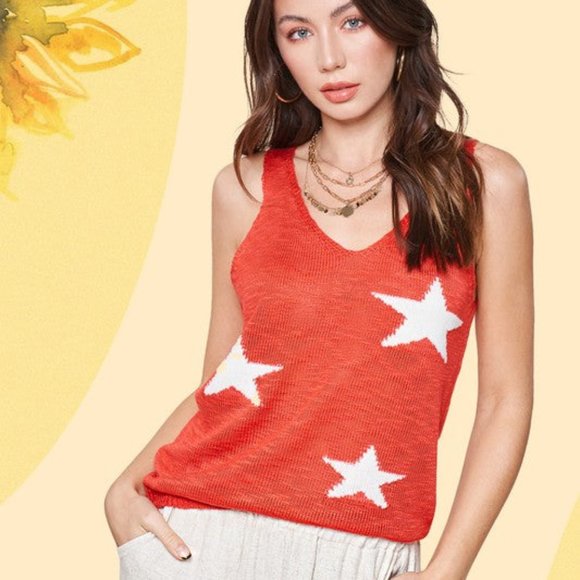 Red Knit Tank Top with White Stars Vici - Picture 2 of 6